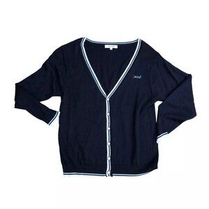 VTG ANTON HILL x ECCO Wool Blend Cardigan Sweater Men's LARGE Blue V Neck Button
